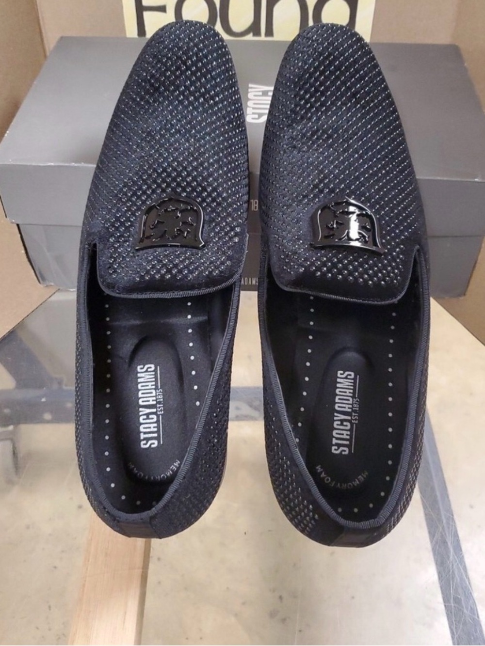 Stacy Adams Black Textured Slip-On Loafers with Emblem